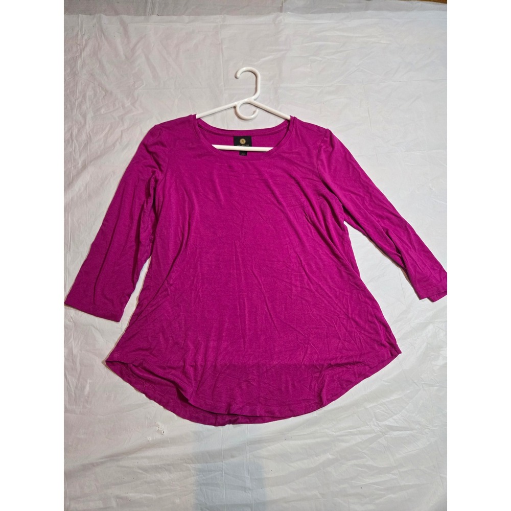 JM Collection Women Magenta 3/4 Sleeve Scoop Neck High Low Hem Top Small